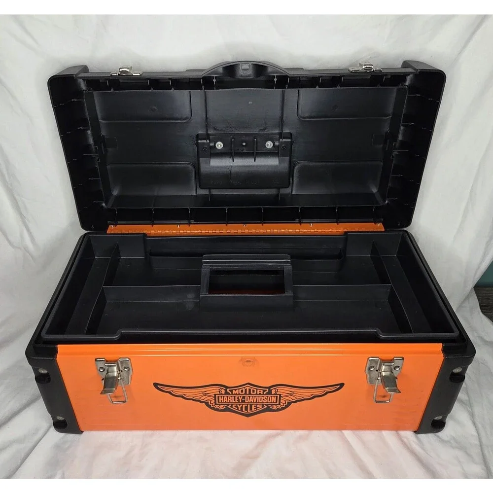 Harley-Davidson Orange and Black 22-Inch Metal & Plastic Toolbox W/ Tray HDDX-22